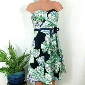 Moulinette Soeurs Anthropologie Donau Dress Strapless Blue Green Pockets